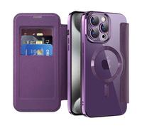 SIYOPINPFY Cover Magnetica per iPhone 15 Pro Max Compatibile con MagSafe, Custodia in Pelle PU Flip Portafoglio Scomparto per Carte blocco RFID, Cover Trasparente per iPhone 15 Pro Max, Viola JD