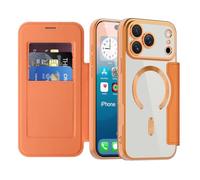 SIYOPINPFY Cover Magnetica per iPhone 17 Pro Max Compatibile con MagSafe Custodia Pelle PU Portafoglio con Scomparto per Carte blocco RFID Cover Trasparente per iPhone 17 Pro Max, Orange JD