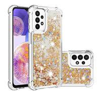 SIYOPINPFY Cover per Samsung Galaxy A23 5G, per Donna Brillantini Paillette Liquido Sabbie Custodia, Trasparente Silicone Bumper con Protezione Antiurto Cover per Galaxy A23 5G Love Gold YB