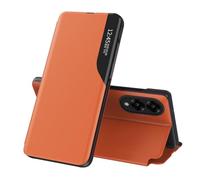 SIYOPINPFY Cover per Samsung Galaxy S25 Edge, Custodia con Smart Clear View Windows Portafoglio Case Custodia Flip Pelle Kickstand Case Antiurto Protettiva Cover per Galaxy S25 Edge Arancione QHC