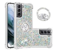 SIYOPINPFY Custodia con supporto per Samsung Galaxy S21, Brillantini Paillette Liquido Sabbie Custodia, Trasparente Silicone Bumper Antiurto Protezione Cover per Samsung Galaxy S21 5G YBR Argento