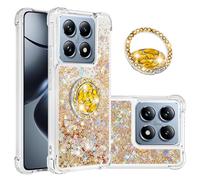 SIYOPINPFY Custodia con supporto per Xiaomi 14T / Xiaomi 14T Pro, Brillantini Paillette Liquido Sabbie Custodia, Trasparente Silicone Bumper Antiurto Protezione Cover per Xiaomi 14T Pro YBR Oro