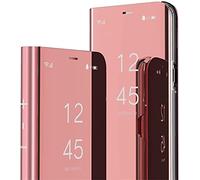 SIYOPINPFY Custodia per Huawei P30 Lite Case, Glitter Placcatura Specchio Trucco Clear View Cover 360 Corpo Completa Protezione Flip Stand Antiurto Phone Cover per Huawei P30 Lite Specchio Oro rosa