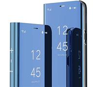 SIYOPINPFY Custodia per Huawei P30 Pro Case, Glitter Placcatura Specchio Trucco Clear View Cover 360 Corpo Completa Protezione Flip Stand Antiurto Phone Cover per Huawei P30 Pro Specchio Blu