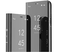 SIYOPINPFY Custodia per Huawei P30 Pro Case, Glitter Placcatura Specchio Trucco Clear View Cover 360 Corpo Completa Protezione Flip Stand Antiurto Phone Cover per Huawei P30 Pro Specchio Nero