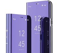 SIYOPINPFY Custodia per Samsung Galaxy A51 5G Case, Glitter Placcatura Specchio Trucco Clear View Cover 360 Corpo Completa Protezione Flip Stand Antiurto Phone Cover per Galaxy A51 4G Specchio Viola
