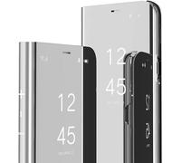 SIYOPINPFY Custodia per Samsung Galaxy Note 10 Plus, Placcatura Specchio Trucco Clear View Cover 360 Corpo Completa Protezione Flip Stand Antiurto Phone Cover per Galaxy Note 10+ Specchio Argento