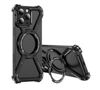 SIYOPINPFY X Custodia per iPhone 16 Pro Metallo Titanio Senza Cornice Protezione militare con anello rotazione Magnetico a 360° Compatibile con MagSafe Antiurto Cover per iPhone 16 Pro, Nero THJ