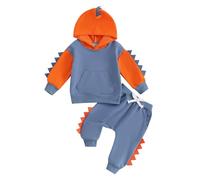 Siyova 2 Pezzi Completo Neonato di Dinosauro Felpa con Cappuccio Manica Lunga+Pantaloni in Vita Elastica Tuta Elegante Autunno Inverno per Bambini (Blu, 12-18 Months)