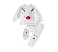 Siyova 2 Pezzi Completo Neonato di Natale Carino Ricamo di Renne Felpa Maniche Lunghe+Pantaloni Tuta Natalizia Elegante Autunno Inverno per Bambini (Grigio, 6-12 Months)