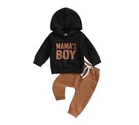 Siyova 2 Pezzi Completo Neonato Mama's Boy Felpa con Cappuccio Manica Lunga+Pantaloni in Vita Elastica Tuta Casual Autunno Primavera per Bambini (Nero, 18-24 Months)