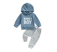 Siyova 2 Pezzi Completo Neonato Mama's Boy Felpa con Cappuccio Manica Lunga+Pantaloni in Vita Elastica Tuta Casual Autunno Primavera per Bambini (Blu, 6-12 Months)