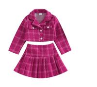 Siyova Completo Bambina 3 Pezzi Elegante Manica Lunga Abito Ragazza Autunno Inverno a Quadri Giacca+Gonna+ Beretto Vestiti Bambini Moda (Rosa, 4 Years)