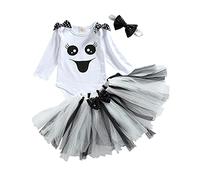 Siyova Completo Neonata di Halloween in 3 Pezzi Abito Neonata Tutu Il Mio Primo Halloween Pagliaccetto a Maniche Lunghe+Gonna in Tulle+Fascia Tuta Bambina di Festa Elegante (Fantasma, 0-6 Mesi)