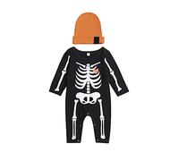 Siyova Completo Neonato Halloween Tuta a Maniche Lunghe+Cappello Pagliaccetto Bambino Forma Pipistrello Tutina con Stampa Teschio Zucca Vestito Neonati Il Mio Primo Halloween (Nero A, 6-9 Mesi)
