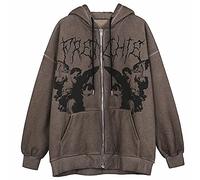 Siyova Felpa con Cappuccio da Donna Taglie Forti Pullover a Maniche Lunghe Ampia con Stampa di Angelo con Cerniera e Tasca Cappotto Casual Autunnale per Ragazza (Marrone, XXXL)