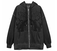 Siyova Felpa con Cappuccio da Donna Taglie Forti Pullover a Maniche Lunghe Ampia con Stampa di Angelo con Cerniera e Tasca Cappotto Casual Autunnale per Ragazza (Nero, XXXL)