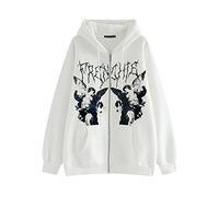 Siyova Felpa con Cappuccio da Donna Taglie Forti Pullover a Maniche Lunghe Ampia con Stampa di Angelo con Cerniera e Tasca Cappotto Casual Autunnale per Ragazza (Bianco, M)