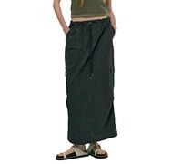 Siyova Gonna Cargo Lunga da Donna Tinta Unita Gonna Casual Estiva Vita Coulisse Multi Tasca Dritta Streetwear Gonna Sciolta (Nero, M)