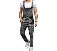Siyova Pantaloni da Uomo con Bretelle Salopette Uomo Jeans Slim Fit Tuta Intera in Denim Casual a Vita Alta Vintage per Ragazzi (Grigio, S)