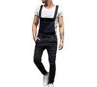 Siyova Pantaloni da Uomo con Bretelle Salopette Uomo Jeans Slim Fit Tuta Intera in Denim Casual a Vita Alta Vintage per Ragazzi (Nero, XL)