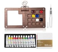 Siyrdxcbt Mini Kit Acquerelli Tobios Wet Palette con 1 Quaderno Portatile per Schizzi ad Acquerello, 1 Pennello ad Acqua, 12 Acquerelli 1 Clip in Metallo, per acquerello, Pittura ad Olio e Gli Schizzi