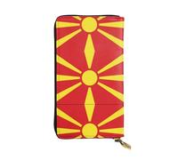 sizaCVC Pochette lunga in pelle nera bianca con stampa marmorizzata - Porta carte bifold leggero - Portafoglio sottile alla moda, Bandiera della Macedonia del Nord, Taglia unica