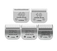 Size 40/10/7F/5F/4F Detachable Pet Dog Grooming Clipper Ceramic Blades Set,Compatible with Andis,Oster A5,Wahl KM10 Series Clippers,Cut Length 1/100"(0.25mm) to 3/8"(9.5mm),5 Pack