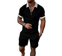 Size M White Collar Mixed Black Mens Short Sets 2 Piece Outfits Polo Shirt Fashion Summer Tracksuits Casual Set Short Sleeve and Shorts Set for Men