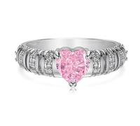 Size8,Lllunimon Anello a cuore rosa in argento sterling Anelli di fidanzamento per le donne Anelli di promessa di nozze con zirconi cubici per la sua eternità Anello di fidanzamento