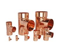 Sizes Inner Diameter Pure Copper End Feed Euqal Tee 3 Ways Welding Pipe Air Conditioner Refrigeration Water Heater(8x0.8mm)