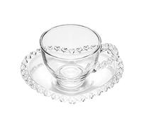 Sizikato Set tazza e piattino in vetro trasparente, 85 g, con piattino a forma di cuore