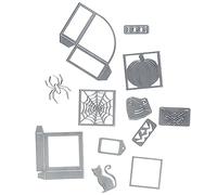 Sizzix Die 12PK Box Spooky Set di Fustelle Thinlits 12 pz 664577 Scatolina, Contorni Spaventosi by Georgie Evans, Carta, Silhouette Inquietante, Taglia unica