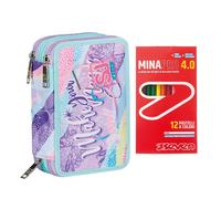 Sj Gang Astuccio 3 Scomparti Completo di Matite + 12 Pastelli