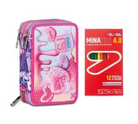 Sj Gang Astuccio 3 Scomparti Completo di Matite + 12 Pastelli