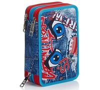 SJ Gang Astuccio 3 Zip, Facce Da Sj Boy, con Penne, Matite, Colori, Scuole Materne y Elementari