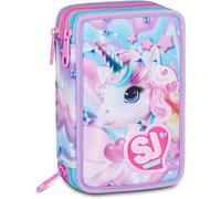 SJ GANG STYLE JAM GANG Astuccio Scuola 3 Zip LED UNICORN GIRL, Viola, Triplo Scomparto, 45 pezzi, Set cancelleria incluso, Pratica chiusura con zip, Scuola elementare, Bambina