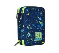 SJ Gang STYLE JAM GANG Astuccio Scuola 3 Zip, Blu, Fluo Snow, Portapenne Triplo Scomparto Completo Di Penne, Matite, Colori, Accessori Zaino, Elementari, Medie, Bambino
