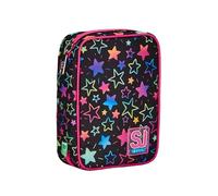 SJ Gang Astuccio Scuola Speed Pad, Nero e Rosa, Portapenne Mono Scomparto Con Plance Amovibili e Penne, Matite, Colori, Accessori Zaino, Elementari, Medie, Bambina