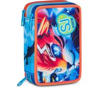 SJ GANG STYLE JAM GANG Astuccio Scuola 3 Zip SPEED ANIMAL BOY, Celeste, Triplo Scomparto, 45 pezzi, Set cancelleria incluso, Pratica chiusura con zip, Scuola elementare, Bambino