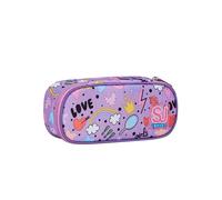 SJ Gang Portapenne Scuola Round Plus, Rosa, Cute Notes, Bustina Ovale Con Tasca Interna ed Elastici Porta Penne, Accessori Zaino, Elementari, Medie, Bambina