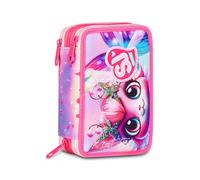 SJ GANG STYLE JAM GANG Astuccio Scuola 3 Zip Cat Led, Rosa, Portapenne Triplo Scomparto Completo Di Penne, Matite, Colori, Accessori Zaino, Scuola Elementare, Bambina