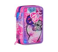 SJ GANG STYLE JAM GANG Astuccio Scuola 3 Zip, Fucsia, Portapenne Triplo Scomparto Completo Di Penne, Matite, Colori, Accessori Zaino, Scuola Elementare, Bambina