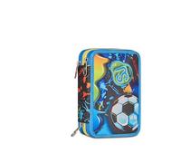 SJ GANG STYLE JAM GANG Astuccio 3 Zip, Triplo Scomparto, Completo di Matite, Pennarelli, Colori, Accessori Zaino, Elementari, Medie, Jet Black, Bambini, blu