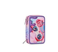 SJ GANG STYLE JAM GANG Astuccio 3 Zip, Triplo Scomparto, Completo di Matite, Pennarelli, Colori, Accessori Zaino, Elementari, Medie, Superiori, Violet, Bambine, rosa