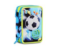 SJ GANG STYLE JAM GANG Astuccio Scuola 3 Zip 3D GLOWGAME, Blu, Triplo Scomparto, Scocca con pallone da calcio in rilievo, Portapenne Attrezzato, 45 pezzi, Accessori Zaino, Scuola elementare, Bambino