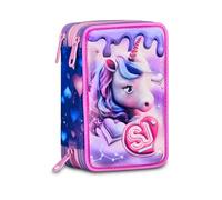 SJ GANG STYLE JAM GANG Astuccio Scuola 3 Zip 3D PIXIE UNICORN, Rosa, Triplo Scomparto, Scocca con unicorno in rilievo, Portapenne Attrezzato, 45 pezzi, Accessori Zaino, Scuola elementare, Bambina