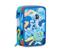 SJ GANG STYLE JAM GANG Astuccio Scuola 3 Zip 3D SPACE RIDE, Blu, Triplo Scomparto, Scocca con astronauta in rilievo, Portapenne Attrezzato, 45 pezzi, Accessori Zaino, Scuola elementare, Bambino