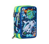 SJ GANG STYLE JAM GANG Astuccio Scuola 3 Zip, Blu, Portapenne Triplo Scomparto Completo Di Penne, Matite, Colori, Accessori Zaino, Scuole Elementari, Bambino