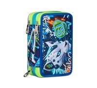 SJ GANG STYLE JAM GANG Astuccio Scuola 3 Zip, Blu, Portapenne Triplo Scomparto Completo Di Penne, Matite, Colori, Accessori Zaino, Scuole Elementari, Bambino